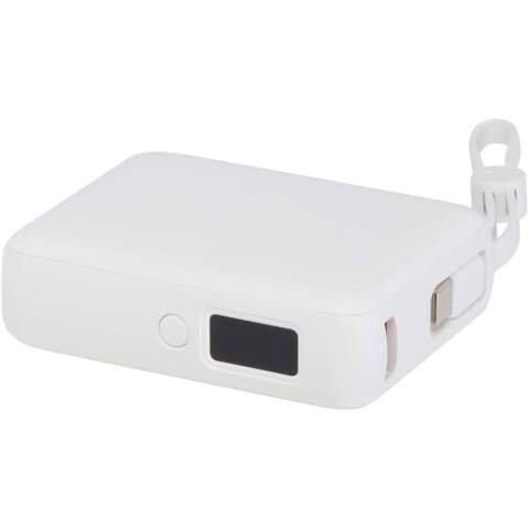 The Acrux 10.000 mAh power bank is made from recycled plastic and is designed for fast, convenient charging wherever you are. It features a 35W USB-C in/out port and an 18W USB-A port, along with a built-in USB-C and Lightning cable, so you can charge your devices without needing extra accessories. A digital display shows the charging percentage at a glance, making it easy to monitor battery levels. Perfect for keeping smartphones and tablets powered throughout the day.