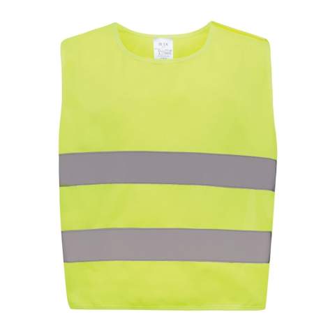 XS-sized high-visibility vest designed for children aged 3 to 6, with a height range of 90 to 140 cm. This vest features space for decoration on both the front and rear sides. It is equipped with hook and loop closures on the shoulders and at the bottom for added safety and easy donning. The elastic bands on the opposite side provide flexibility, allowing it to be comfortably worn over thick coats. This vest has rigorous testing and complies with EN 17353:2020 Type AB3. Furthermore, it adheres to the PPE guidelines specified in Regulation (EU) 2016/425 for Personal Protective Equipment Category II. Made with GRS certified recycled PET. Total recycled content: 55% based on total item weight. GRS certification ensures a completely certified supply chain of the recycled materials.