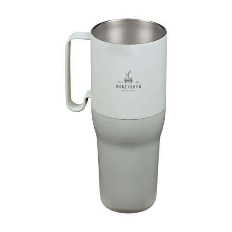 Double-walled, large tumbler thermos cup. From the Rise collection produced by the Klean Kanteen brand. Equipped with Climate Lock™ insulation. This mug has a huge size and is made from certified 90% post-consumer recycled 18/8 stainless steel. With generous handle and a functional lid: sip with the included stainless steel and silicone straw or flip open the lid and drink straight from the Tumbler. This cup keeps drinks hot for up to 12 hours and cold for 58 hours. Fits into most cup holders. Finished with an impact-resistant Klean Coat® powder coating. Not dishwasher-safe. Taste and odour neutral. This fantastic cup is suitable for hot and cold drinks and can go anywhere. Capacity 1,065 ml. Klean Kanteen is Climate Neutral certified and a member of 1% For the Planet and thus supports environmental organisations.