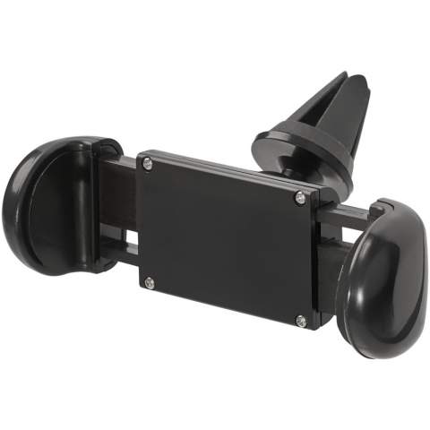 Phone holder that fits into the dashboard air vent in a car, and keeps a mobile phone in a convenient and secure position. Compatible with all phones. It has 360 degree rotation with a bilateral opening.