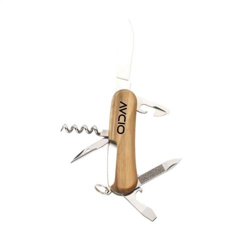 Couteau Suisse original de la marque Victorinox avec poignée en noyer. Chaque couteau est unique grâce au veinage naturel du bois. Les plaques intermédiaires en aluminium dur anodisé et les outils sont fabriqués en acier 100% recyclé. 6 pièces avec 11 fonctions : grand couteau, lime à ongles, tire-bouchon, ouvre-boîte avec petit tournevis de 3 mm, décapsuleur avec grand tournevis de 6 mm, pince à dénuder, alésoir avec poinçon et œillet porte-clés. Comprend un mode d'emploi et une garantie à vie contre les défauts de matériaux et de fabrication.     Victorinox est le symbole mondial de qualité, fiabilité, fonctionnalité et perfection. Attention, la législation en vigueur s'applique concernant la possession et / ou le transport de couteaux ou d'outils multifonctions en public. Emballage par pièce.