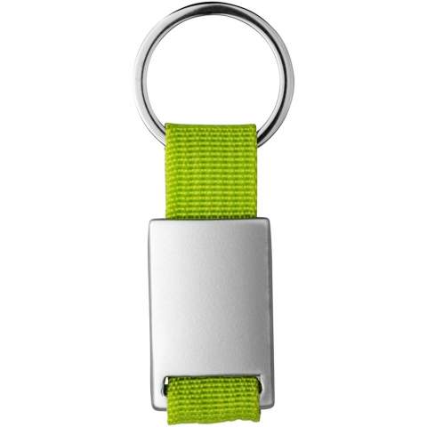 Rectangular key chain. Keep your keys safe with this attractive modern key chain. Aluminium with coloured polyester webbing. Includes a black gift box.