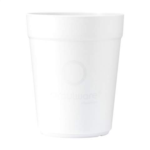 Reusable, stackable cup from the Circulware brand. This cup is made from high-quality plastic and can be used up to 500 times.  Suitable for a hot coffee or a refreshing drink. A great alternative to the disposable cup. This cup is lightweight, easy to clean and stackable, and a great space saver.  BPA-free and Food Approved. Dishwasher safe and microwave safe. 100% recyclable. This cup contributes to a circular economy. Dutch design. Made in Holland. Capacity 300 ml.