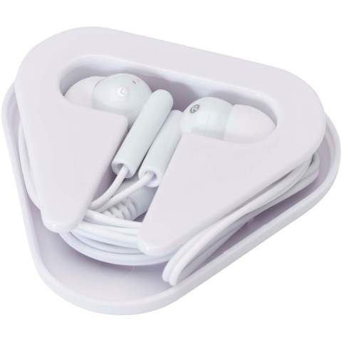 Les écouteurs Rebel, simples d’utilisation, peuvent être utilisés avec n’importe quel appareil audio standard doté d’une prise audio de 3,5 mm. Les écouteurs sont livrés dans un étui triangulaire avec rangement pour le câble fabriqué à partir de plastique recyclé, pour une bonne protection contre tout dommage extérieur.