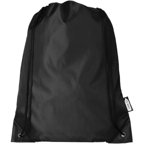 Durable drawstring bag made of 100% recycled, post-consumer plastic which contributes to the reduction of plastic waste. Each bag is made of 3.5 recycled PET bottles. Large main compartment with drawstring closure in black colour. Capacity: 5 litre, resistance up to 5 kg weight.