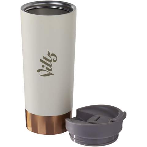 This durable tumbler is ideal for travel, fitting in most cup holders. The lid is leak proof with an easy flip-open seal design. The tumbler is stainless steel double-wall vacuum construction with copper insulation which means it will keep drinks hot for 8 hours and cold for 24 hours. The construction also prevents condensation on the outside of the tumbler. Volume capacity is 500 ml. Presented in an Avenue gift box.