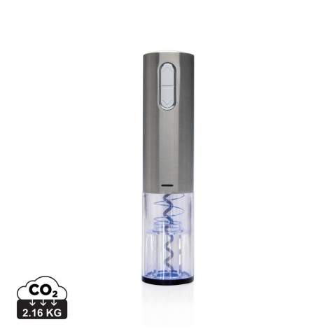 Modern electric corkscrew with innovative 3.6V lithium battery. With built-in blue light. Opens your wine bottle with ease in 8 seconds. Including micro USB cable to charge the device. Packed in a giftbox.