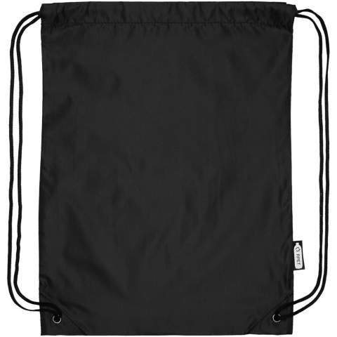 Durable drawstring bag made of 100% recycled, post-consumer plastic which contributes to the reduction of plastic waste. Each bag is made of 3.5 recycled PET bottles. Large main compartment with drawstring closure in black colour. Capacity: 5 litre, resistance up to 5 kg weight.