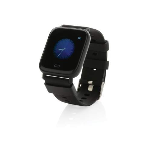 Modern lifestyle watch with 1.3” point touch colour screen to track your activities all day long. Made with RCS (Recycled Claim Standard) certified recycled TPU armband and ABS frame. Total recycled content: 31% based on total item weight. RCS certification ensures a completely certified supply chain of the recycled materials. Features include: Step count, calories, distance, multi-sport tracking alarm clock, heart rate tracking, blood pressure monitoring, sleep monitor, calendar updates, make and receive calls, notifications: SMS, Facebook, Skype, WhatsApp, Twitter etc. Compatible with Android 4.4 and IOS 8.0 and above. IPX 67 water resistant and dustproof. BT 5.0. Standby time of 15 days and working time up to 5 days. Including clip charger to charge the watch. Packed in FSC® mix kraft packaging. Item and accessories 100% PVC free.<br /><br />HasBluetooth: True<br />PVC free: true