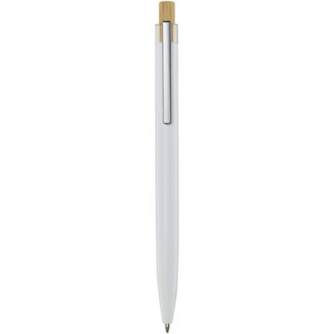 The Nooshin ballpoint pen is made from recycled aluminium, which requires less energy than producing aluminium from raw materials. It also reduces the amount of waste in landfills and helps to conserve natural resources aiming to reduce greenhouse emissions. The push button is made of bamboo. Ink colour: Black. Writing length: 800 metres. Nib size: 1.00 mm.