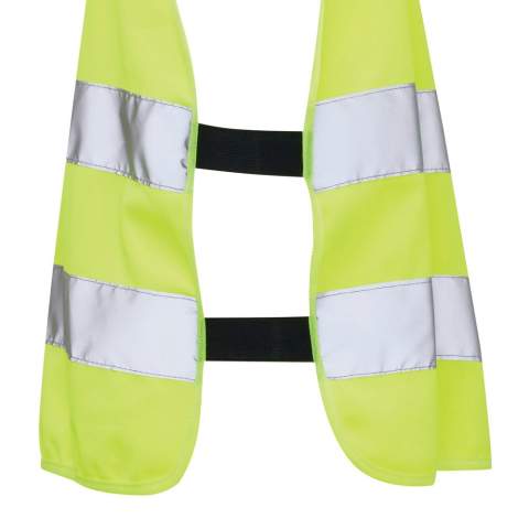 XS-sized high-visibility vest designed for children aged 3 to 6, with a height range of 90 to 140 cm. This vest features space for decoration on both the front and rear sides. It is equipped with hook and loop closures on the shoulders and at the bottom for added safety and easy donning. The elastic bands on the opposite side provide flexibility, allowing it to be comfortably worn over thick coats. This vest has rigorous testing and complies with EN 17353:2020 Type AB3. Furthermore, it adheres to the PPE guidelines specified in Regulation (EU) 2016/425 for Personal Protective Equipment Category II. Made with GRS certified recycled PET. Total recycled content: 55% based on total item weight. GRS certification ensures a completely certified supply chain of the recycled materials.