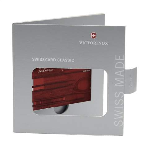 Swisscard. Dieses Produkt von Victorinox steht für Qualität! In der Kunststoff-Swisscard, die auch als Lineal (7,5 cm und 3 inches) verwendet werden kann, finden Sie folgende praktische Funktionen: Schere, Schraubendreher, Messer, Nagelfeile mit Schraubendreher, Zahnstocher, Pinzette, Kugelschreiber und Stecknadel. Einfach mizunehmen. Maße: 8,1 x 5,3 x 0,4 cm. Pro Stück in einer Spezialverpackung. Maße: 12 x 12 x 0,7 cm. 75 g. Inklusive Gebrauchsanweisung. Mit zeitlich unbeschränkter Garantie auf jeden Material- und Fabrikationsfehler.