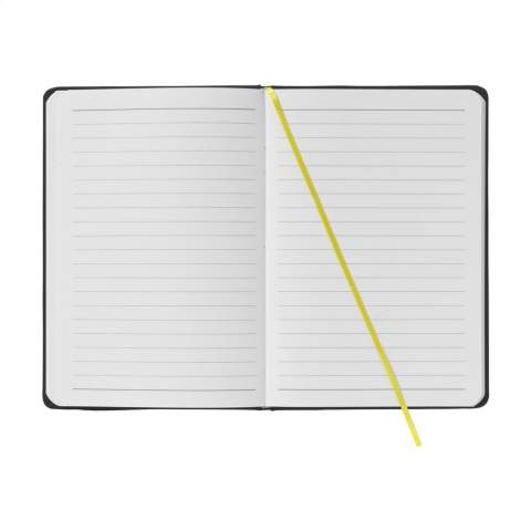 Practical and handy notebook in A5 format. With approx. 80 sheets/160 pages of cream coloured, lined paper (80 g/m²), sturdy PU cover, elastic closure and silk ribbon.