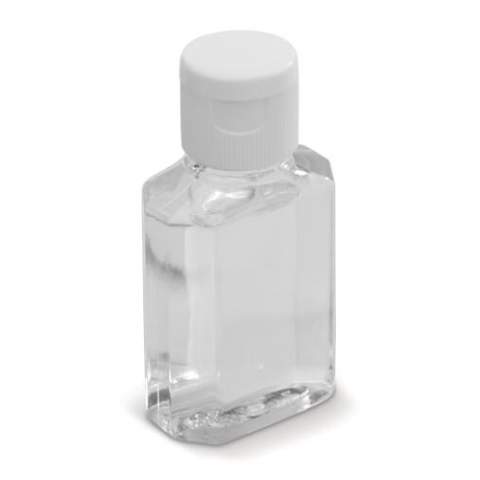 Compact flesje met reinigingsgel voor handen op basis van alcohol (62%). Het flesje past in tasjes, rugzakken, reiskoffers maar ook in de  broekzak.