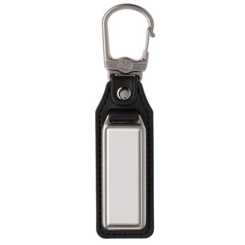 Metalen rechthoekige sleutelhanger met clip. Met enkelzijdige doming.