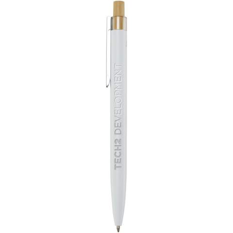The Nooshin ballpoint pen is made from recycled aluminium, which requires less energy than producing aluminium from raw materials. It also reduces the amount of waste in landfills and helps to conserve natural resources aiming to reduce greenhouse emissions. The push button is made of bamboo. Ink colour: Black. Writing length: 800 metres. Nib size: 1.00 mm.