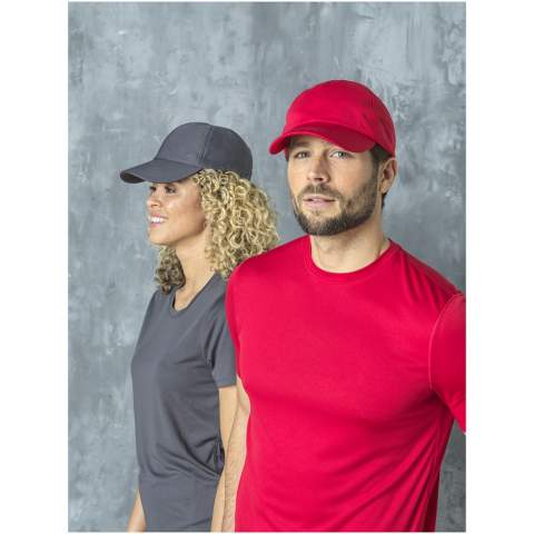 The Cerus 6 panel cool fit cap is crafted from mesh with a cool fit finish, 105 g/m² made of polyester. Designed for a comfortable fit with a head circumference of 58 cm, the metal buckle closure allows for easy, secure adjustments.
