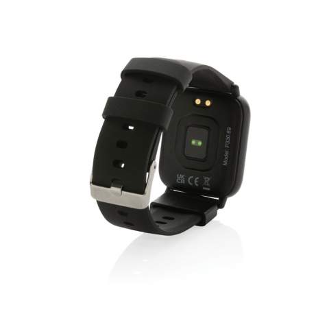 Modern lifestyle watch with 1.3” point touch colour screen to track your activities all day long. Made with RCS (Recycled Claim Standard) certified recycled TPU armband and ABS frame. Total recycled content: 31% based on total item weight. RCS certification ensures a completely certified supply chain of the recycled materials. Features include: Step count, calories, distance, multi-sport tracking alarm clock, heart rate tracking, blood pressure monitoring, sleep monitor, calendar updates, make and receive calls, notifications: SMS, Facebook, Skype, WhatsApp, Twitter etc. Compatible with Android 4.4 and IOS 8.0 and above. IPX 67 water resistant and dustproof. BT 5.0. Standby time of 15 days and working time up to 5 days. Including clip charger to charge the watch. Packed in FSC® mix kraft packaging. Item and accessories 100% PVC free.<br /><br />HasBluetooth: True<br />PVC free: true
