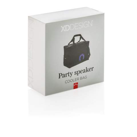Large trendy cooler bag with removable waterproof IPX5 wireless speaker with colour changing LED. Simply twist to take out the speaker and place it on your desk. Up to 5 hours playtime. Fits up to 32 cans. Including shoulder strap. Registered design®<br /><br />HasBluetooth: True<br />NumberOfSpeakers: 1<br />SpeakerOutputW: 3.00
