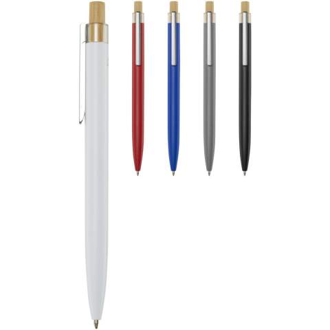 The Nooshin ballpoint pen is made from recycled aluminium, which requires less energy than producing aluminium from raw materials. It also reduces the amount of waste in landfills and helps to conserve natural resources aiming to reduce greenhouse emissions. The push button is made of bamboo. Ink colour: Black. Writing length: 800 metres. Nib size: 1.00 mm.