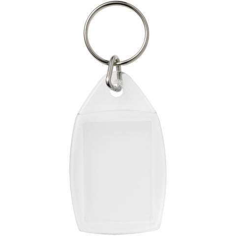 Clear P5 keychain with metal split keyring. Print insert dimensions: 3,5 cm x 2,4 cm.