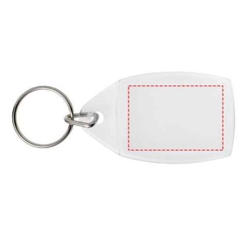 Clear P5 keychain with metal split keyring. Print insert dimensions: 3,5 cm x 2,4 cm.