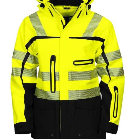 • drielagige shell jas<br />• wind- en waterdicht<br />• getapete naden<br />• 2-richtingen ritssluiting <br />• dubbele stormflap met drukknopen<br />• afneembare capuchon<br />• drie gelamineerde zakken met waterdichte ritssluitingen: één op linkermouw en twee borstzakken, linker met lus voor ID-kaarthouder<br />• fleece gevoerde zijzakken met ritssluiting en klep<br />• voorgevormde armen<br />• aanpasbare taille met trekkoord<br />• aanpasbare manchetten met velcro