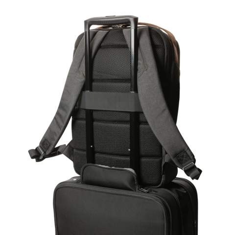Look sharp in and out of the office with this sleek looking minimalistic design backpack. Enjoy traveling comfortably with the backpack that’s equipped with padded shoulder straps and back panel. The main compartment features a 15.6 inch laptop compartment and two open mesh pockets. On the top you can find a PU handle. The exterior material and lining is made with recycled polyester. With AWARE™ tracer that validates the genuine use of recycled materials. Each bag saves 5.4 litres of water and has reused 9.01 0.5L PET bottles. 2% of proceeds of each Impact product sold will be donated to Water.org. PVC free.<br /><br />FitsLaptopTabletSizeInches: 15.6<br />PVC free: true
