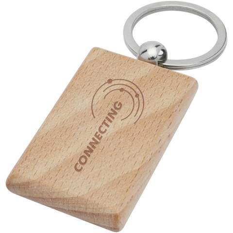 Porte-clés rectangulaire en bois de hêtre, livré dans une enveloppe en papier recyclé kraft brun. Les dimensions du porte-clés sont de 5,5 x 3,5 cm. Peut être gravé. 