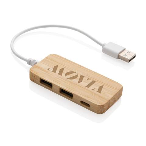 Bamboo USB 2.0hub with 2 USB A ports and one type C port to extend the USB ports on your computer. With integrated PVC free TPE cable.