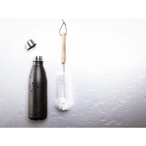 Cleaning brush designed for the cleaning of drinking bottles. Also suitable for narrow neck bottles. The turned brush head enables the inside base of bottles to be cleaned with ease. Supplied with a wooden handle and hanging loop.