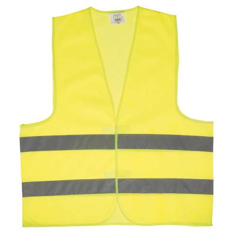 Yellow safety vest for adults with two reflecting strips and Velcro closure. Made of firm but light polyester which makes the vest comfortable to wear. Complies with the European EN20471 standard, class 2/2.