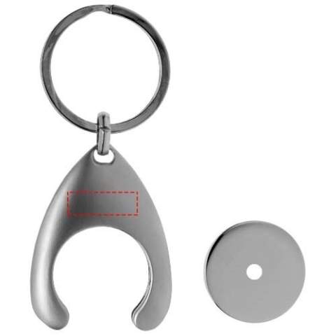 Trolley coin holder keychain. 1 euro sized coin with Ø 6 mm hole and holder, ideal for a supermarket shopping trolley.