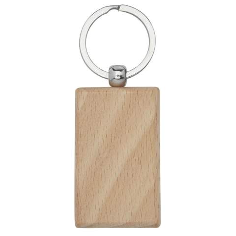 Porte-clés rectangulaire en bois de hêtre, livré dans une enveloppe en papier recyclé kraft brun. Les dimensions du porte-clés sont de 5,5 x 3,5 cm. Peut être gravé. 