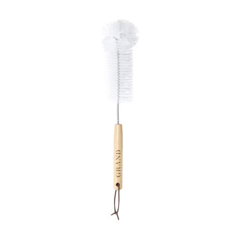 Cleaning brush designed for the cleaning of drinking bottles. Also suitable for narrow neck bottles. The turned brush head enables the inside base of bottles to be cleaned with ease. Supplied with a wooden handle and hanging loop.