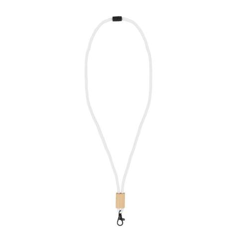 Lanyard gemaakt van R-PET paracord met plastic veiligheidsaansluiting en zwarte accenten. De keycord is verstelbaar met de bamboe slider die voldoende ruimte biedt voor branding.