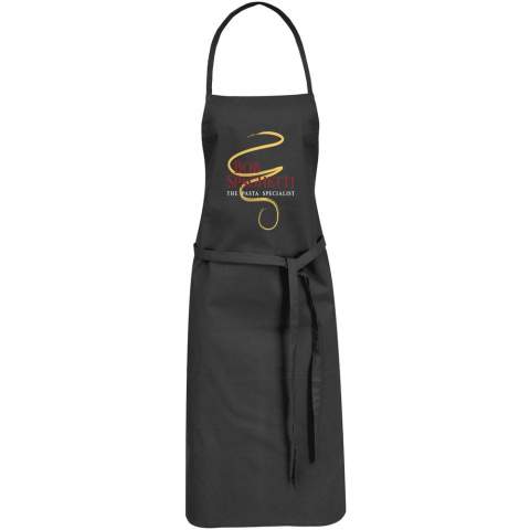 The Reeva kitchen apron is a neat apron with no fuss. With or without a printed logo, the apron protects clothes at all times while cooking. The apron consists of 100% cotton with a density of 180 g/m², which makes the apron thick and sturdy and, at the same time, soft and comfortable to wear.