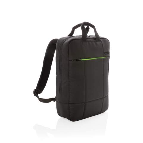 Minimize your carbon footprint with this earth-conscious laptop backpack that saves energy and reduces pollution during production. This laptop backpack holds your 15.6" laptop in style. The zipper front pocket gives quick access to your belongings. Made of sustainable RPET and PVC free. Registered design® Exterior: 100% 600D recycled polyester/ Lining: 100% 210D recycled polyester<br /><br />FitsLaptopTabletSizeInches: 15.6<br />PVC free: true