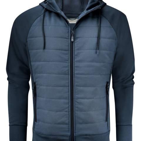 Bicolor sweatvest met ritssluiting. De voorzijde is licht gewatteerd en in contrastkleur. De sweatvest heeft twee zijzakken met ritssluitingen, alsook twee zakken aan de binnenzijde. De raglan mouwen, kap en duimopeningen zorgen voor een sportieve look. Dit artikel wordt geleverd in biobased, composteerbare verpakking.  Dit artikel bevat gecertificeerde gerecyclede materialen.