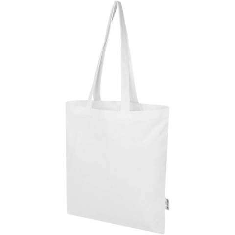 Die Madras Blend Tragetasche aus 60 % GRS-zertifizierter recycelter Baumwolle und 40 % GRS-RPET ist das perfekte Giveaway bei Veranstaltungen, Konferenzen oder als Einkaufstasche für kleine Einkäufe. Die Baumwolldichte von 140 g/m² Baumwolle macht die Tasche robust, langlebig und geeignet, um schwere Gegenstände im Hauptfach zu transportieren. Mit den 30 cm langen Schultergriffen lässt sich diese Tragetasche leicht transportieren. Die für diese Tasche verfügbaren Druckverfahren sind ebenfalls GRS-zertifiziert, sodass die gesamte Lieferkette transparent und zertifiziert ist. Hergestellt in Indien. Beständigkeit bis zu 5 kg. Fassungsvermögen: 7 Liter.