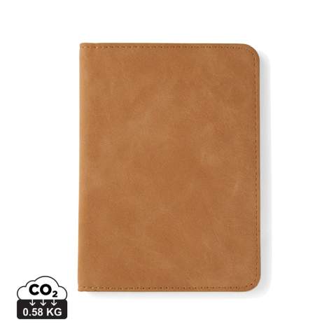 Stay organized and travel securely with our elegant passport holder, designed with built-in RFID protection to prevent unauthorized scanning. Perfect for both business trips and vacation adventures. The holder features practical compartments for your passport, boarding passes, and credit cards, making it easy to keep everything in one place. Certified by RCS (Recycled Claim Standard), RCS certification guarantees that the entire supply chain of recycled materials is certified. The total recycled content is based on the overall product weight. This product contains 23% RCS certified recycled polyester and 10% RCS certified recycled PU.