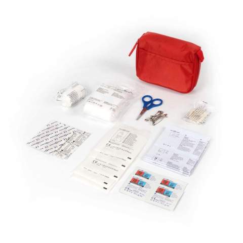 Kit de premiers secours MDR classe 2a. L’étui en nylon contient 31 pièces d’équipement de premiers secours d’une durée de conservation de 5 ans. Contenu : 9 pansements, 8 épingles à nourrice, 5 écouvillons secs, 4 tampons nettoyants pour la peau, 1 bandage triangulaire, 1 paire de mini-ciseaux, 1 bandage élastique, 1 rouleau de sparadrap et 1 mode d’emploi.