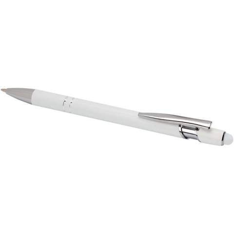 The Kish ballpoint pen with silver finish has a barrel made of recycled aluminium with a touch stylus made of silicone. Recycled aluminium reduces the amount of waste in landfills and helps to conserve natural resources aiming to reduce greenhouse emissions. Ink colour: Blue. Writing length: 800 metres. Nib size: 1.0 mm.
