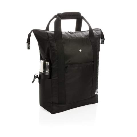 Deluxe 1680D and 600D polyester cooler totepack with extra-large zipped main compartment and zipped front pocket. Large storage space. Double reinforced carrying handles. Including bottle opener. Fits up to 28 cans. PEVA insulation.