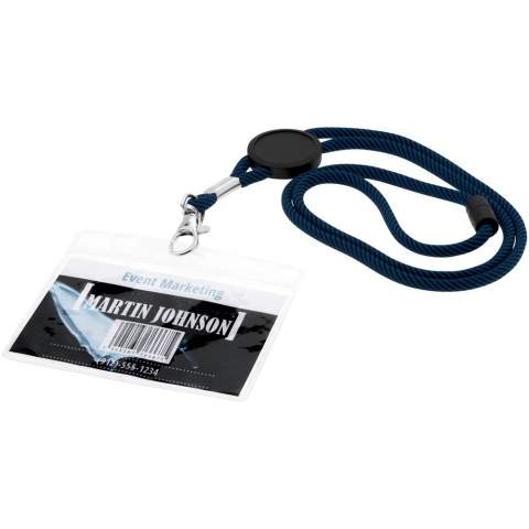Badge holder with insert on the back and opening on top to attach to a lanyard or roller clip. Size: 8,8 x 10,0 cm. This item fits a card of 9,4 x 6,7 cm.