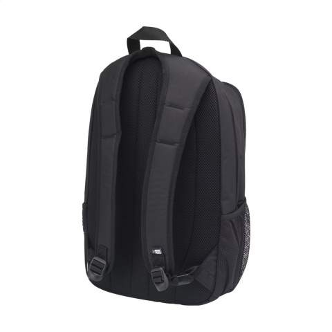 Complete 15.6-inch laptop backpack from the Case Logic brand. This backpack is made from 100% recycled polyester and recycled dobby materials. The backpack can be unzipped almost completely, so you can pack everything efficiently. The separate laptop compartment is suitable for laptops up to 15.6 inches and is equipped with protective foam. The spacious main compartment offers space for books, documents and folders and multiple compartments for storing cables, for example.  The zip pocket on the front is easy for things you want to have at hand and the handy mesh pockets on the side easily fit a drinking bottle. With adjustable, comfortable shoulder straps and a padded handle, this bag also has sturdy zips. The fully padded back panel guarantees extra comfort. Capacity approx. 23 litres.