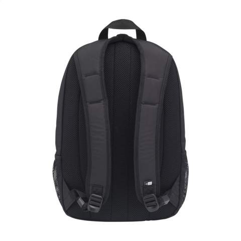 Complete 15.6-inch laptop backpack from the Case Logic brand. This backpack is made from 100% recycled polyester and recycled dobby materials. The backpack can be unzipped almost completely, so you can pack everything efficiently. The separate laptop compartment is suitable for laptops up to 15.6 inches and is equipped with protective foam. The spacious main compartment offers space for books, documents and folders and multiple compartments for storing cables, for example.  The zip pocket on the front is easy for things you want to have at hand and the handy mesh pockets on the side easily fit a drinking bottle. With adjustable, comfortable shoulder straps and a padded handle, this bag also has sturdy zips. The fully padded back panel guarantees extra comfort. Capacity approx. 23 litres.