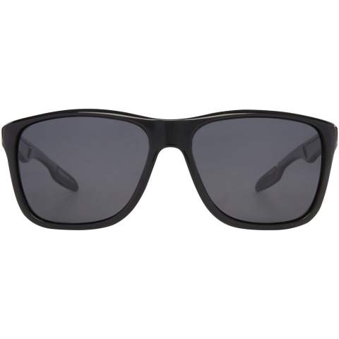 Polarized sunglasses made from plant based plastics. The high end finished frame and temples are made from Rilsan Clear G850 Rnew, a polymer derivative of castor oil. This material is a sustainable alternative to traditional plastics, and is also great for producing lightweight and flexible frames for comfortable eyewear. The lenses are polarized which eliminates reflecting sunlight, making it ideal for driving a car or during other sunny summer or winter outdoor activities. This eyewear conforms to EN ISO 12312-1, has UV400 lenses which are rated as Category 3. Delivered with a soft storage pouch (18 x 9 cm) made from recycled PET plastic, that also functions as a cleaning cloth, all packed in hard storage case (18 x 8 x 6.5 cm), also made from recycled PET plastic.