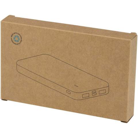 Stay charged with the Intan 10.000 mAh power bank, made from recycled plastic. It features two USB-A output ports, a Type-C input/output port, and a micro-USB input for flexible charging options. The sleek design includes an LED indicator to display charging status, making it a reliable power source throughout the day.