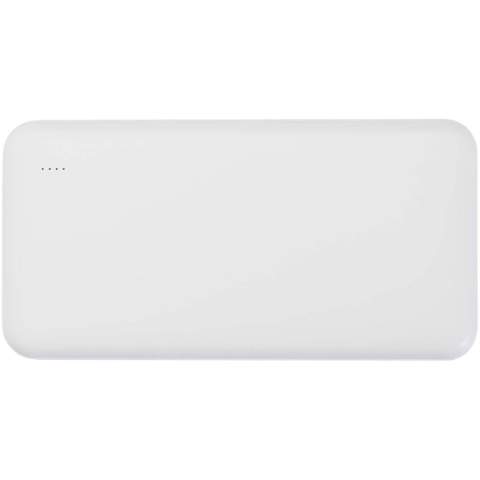 Stay charged with the Intan 10.000 mAh power bank, made from recycled plastic. It features two USB-A output ports, a Type-C input/output port, and a micro-USB input for flexible charging options. The sleek design includes an LED indicator to display charging status, making it a reliable power source throughout the day.
